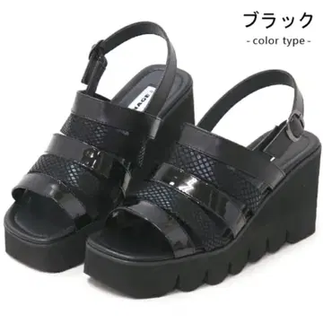 ENAGE 스트랩 샌들 웨지 샌들 통굽 샤크 밑창 L