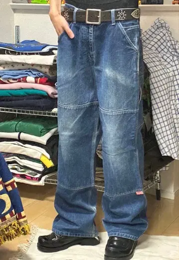 Spinach 더블니 와이드 데님