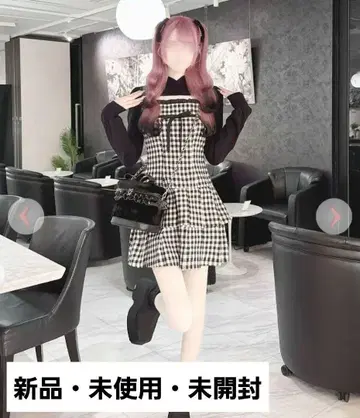 HONEY MEW 깅엄 체크 프릴 앙상블 원피스 블랙