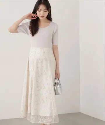 튤 플라워 니트 도킹 원피스