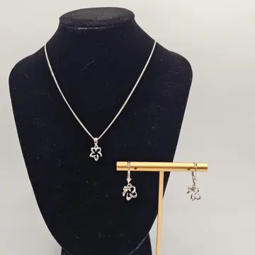 실버925 플라워 목걸이 귀걸이 세트 플루메리아 40cm