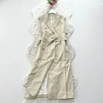 ANAYI*아나이 벨티드 롱베스트 베스트 아우터 코튼 베이지