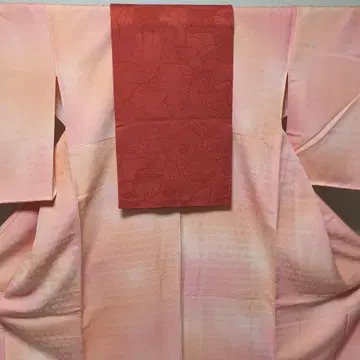 순수 실크 이로무지 이중 기모노와 나고야 오비 2세트 4800엔