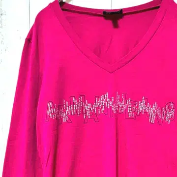 아르마니진 ARMANI JEANS 롱티 마젠타 핑크 V넥