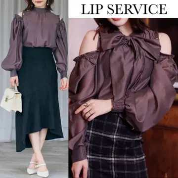 립 서비스 2way 숄더 리본 시어 블라우스 다크 브라운