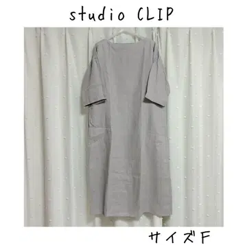 새상품급 studio CLIP 스튜디오 클립 5부 소매 린넨 롱 원피스