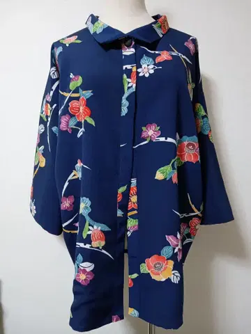 순수 실크 코몬 동백꽃 패턴 기모노 리메이크 자켓