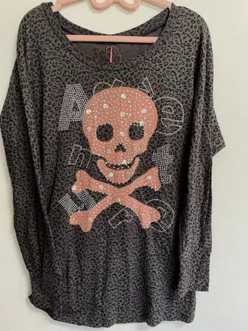 LALACUB 라라클럽 해골 무늬 스팽글 스톤 롱 상의