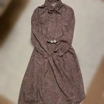 쇼와 레트로 보타이 벨트 포함 꽃무늬 롱 원피스