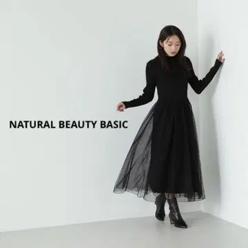 NATURAL BEAUTY BASIC 튤 도킹 니트 원피스