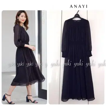 ANAYI 양류 도트 프린트 셔링 원피스