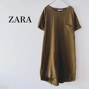 자라 반팔 티셔츠 원피스 코튼 100% 카키 캐주얼 심플
