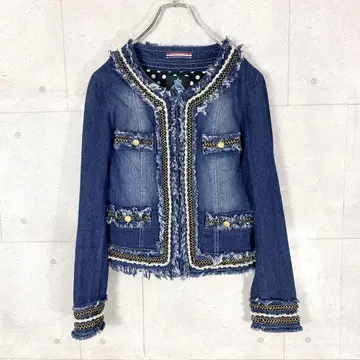 GULID PRIME (XS) 데님 자켓 펄 프린지 도트 무늬