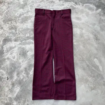 70s 80s 플레어 체크 팬츠 폴리 슬랙스 구제 의류