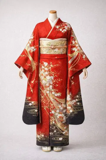 [ 카츠라 유미 ] 후리소데 성인식 금채 순수 실크 기모노