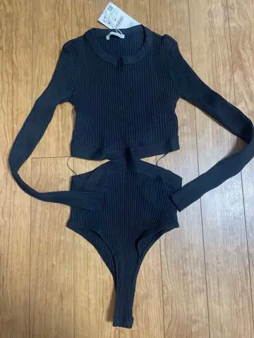 자라 바디 수트 커팅 티셔츠 리브 니트 H&M