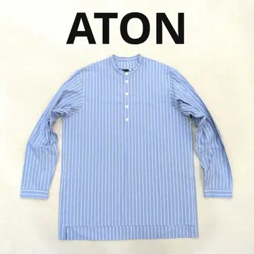 ATON 에이트 풀오버 밴드 카라 스트라이프 셔츠