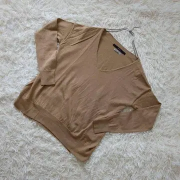 FRAMeWORK 프레임워크 하이 게이지 V넥 니트 베이지 모100