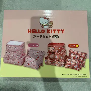 헬로키티 파우치 세트 체크 무늬