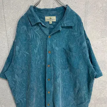 Island Shores 실크 100% 오픈 카라 알로하 셔츠 2XL