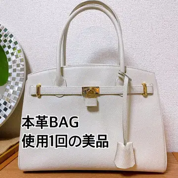 [새상품급] 천연 가죽 핸드백 아이보리 골드 금장 장식