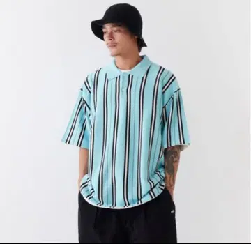 FAT 스트라이프 피케 셔츠 스카이블루