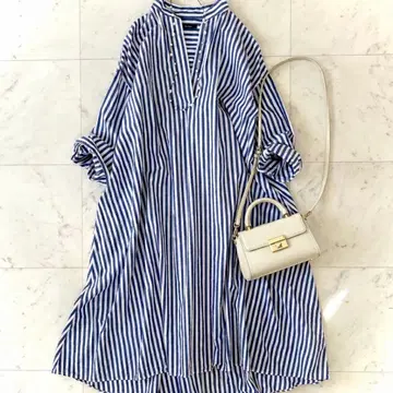 인기 저널 스탠다드 스트라이프 셔츠 원피스 블루 화이트