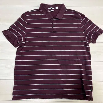 Calvin Klein 버건디 스트라이프 피케 셔츠 XXL