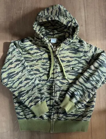 Champion 풀 집업 후드티 타이거 카모플라쥬 사이즈 S