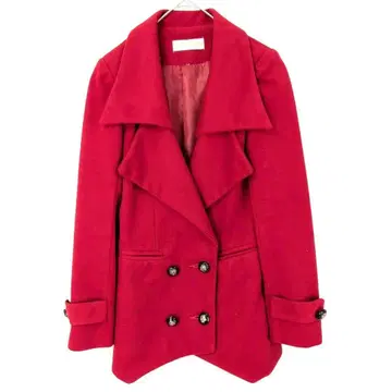 푸딩 빨간색 울풍 피코트 레트로 큰 옷깃 미들 기장