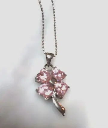 클로버 목걸이 핑크 스톤 실버 체인