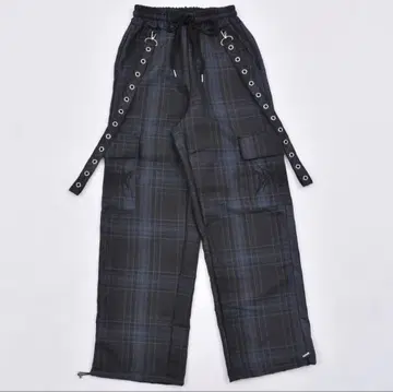 VOLCAN&APHRODITE 서브컬쳐 로고 체크 서스펜더 팬츠