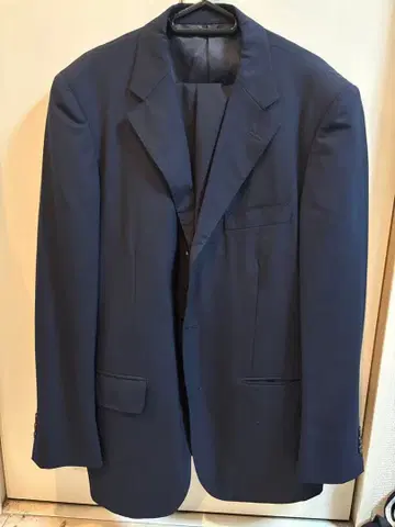 BEAMS F / 빔즈 F 네이비 셋업 수트 울 100 더블 밑단