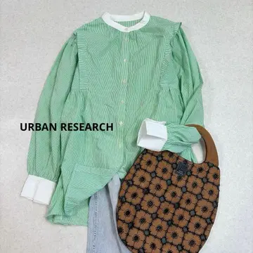 어반 리서치 스트라이프 개더 셔츠 그린 FREE