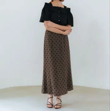 YECCA VECCA 레이온 린넨 도트 머메이드 스커트 브라운 S