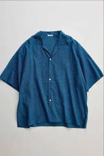 NICENESS I.JOSHUA 인디고 체크 오픈 카라 셔츠