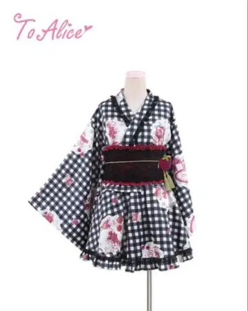 ToAlice 딸기 깅엄 체크 유카타 세트
