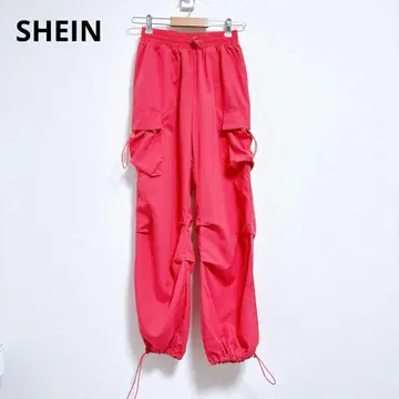 [ 쉬인 ] 카고 팬츠 여성 팬츠 허리밴딩 핑크 형광 댄스