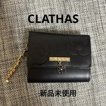 CLATHAS 클레이 사 카멜리아 엠보 컴팩트 지갑 블랙 참 포함