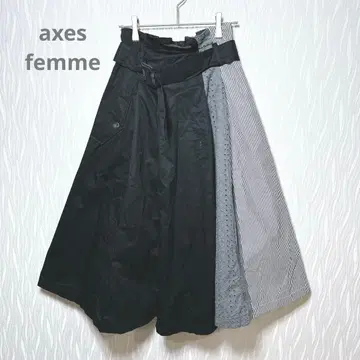 엑시즈팜 플레어 스커트 M 벨트 포함 절개 디자인 이소재