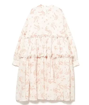 플라워 리본 무늬 티어드 셔츠 원피스