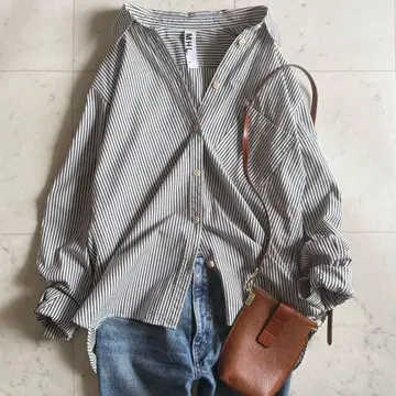 새상품급 MHL. 코튼 블랙 스트라이프 무늬 긴팔 셔츠