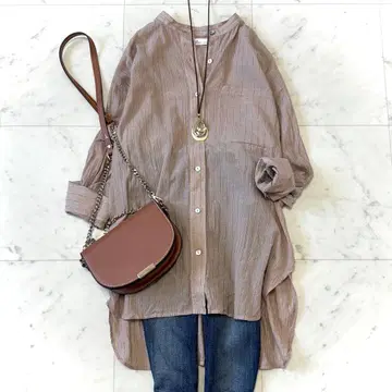 새상품급 크로스앤크로스 스트라이프 스탠드 오버 셔츠 핑크 FREE