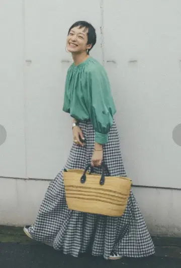 FRAMeWORK 깅엄 체크 플레어 스커트 타카야마 미야코 씨