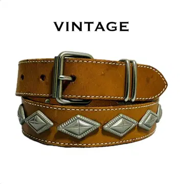 빈티지 가죽 벨트 콤초 브라운 실버 내추럴 누메