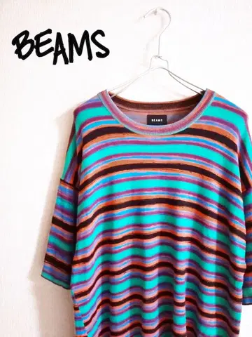 D222234 BEAMS 멀티 보더 숏 슬리브 티셔츠