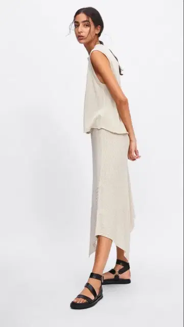 ZARA 새상품 린넨 니트 아지메 리브 스커트 자라 S