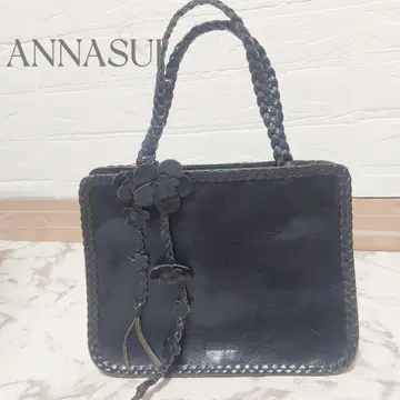 ANNASUI 가죽 토트백 네이비 플라워 참 파티 백