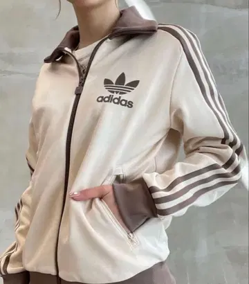 adidas 집업 자켓 아이보리/브라운