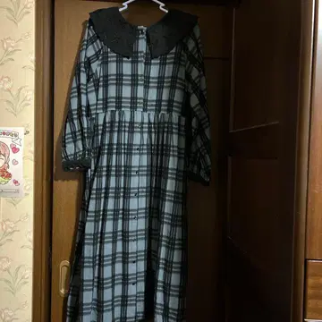 사만사 모스모스 체크 무늬 레이스 옷깃 롱 원피스